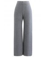 Pantalones de pierna recta de punto con trenzas dobles en gris