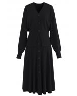 Conjunto de falda y cárdigan de punto versátil y cómodo en negro