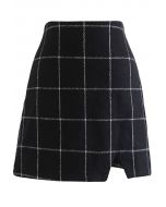 Minifalda Bud de Mezcla de Lana de Cuadrícula Negra