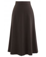 Falda midi básica con costuras de cintura alta en marrón