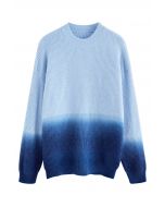 Suéter de punto acanalado con cuello redondo Ombre en azul