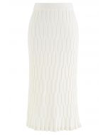 Falda lápiz de punto con textura en relieve en color crema