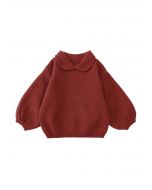 Suéter con mangas abullonadas y cuello de muñeca en rojo para niños
