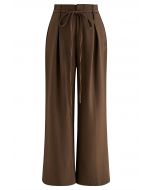 Pantalones de pernera ancha con cintura anudada en marrón