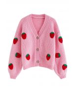 Cárdigan tejido a mano con botones de fresa de Stitch en rosa caramelo