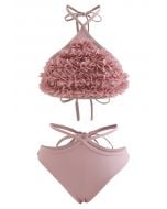 Conjunto de bikini con lazo en forma de triángulo 3D Petal en rosa claro