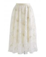 Falda de tul de malla bordada con margaritas divinas en color crema