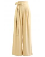 Pantalones anchos de cintura alta con lazo en marrón claro