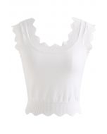 Camiseta sin mangas de punto con borde festoneado en blanco