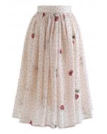Falda transparente con lunares de terciopelo bordado rosa