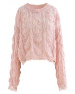Suéter ultrasuave de punto de ochos con agujeros en rosa