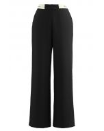 Pantalones rectos con cintura en contraste en negro