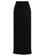 Falda larga ultrasuave de punto con dobladillo de lechuga en negro
