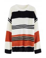 Suéter extragrande de punto grueso con rayas de varios colores