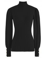 Suéter de punto suave ajustado con empalme de canalé en negro