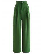 Pantalones rectos con pliegues simples en verde