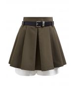 Falda pantalón plisada con dobladillo en contraste en marrón