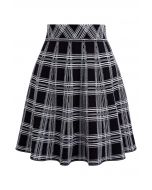 Minifalda de cintura alta de punto a cuadros en negro