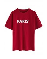 Camiseta de cuello redondo con estampado de París en rojo