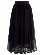 Falda midi de tul de malla plisada Fairy en negro