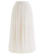 Falda midi de tul de malla plisada Fairy en color crema