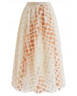 Falda de malla de doble capa con flores 3D degradadas en color albaricoque