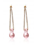 Aretes colgantes de perlas irregulares y diamantes en rosa