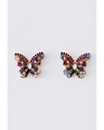 Aretes de mariposa con diamantes de cristal coloreado