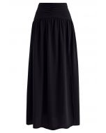 Falda larga con abertura en la cintura fruncida en negro