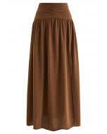 Falda larga con abertura en la cintura fruncida en marrón