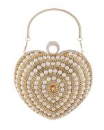 Clutch con decoración de perlas en forma de corazón en dorado