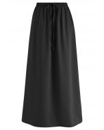 Falda larga de satén con cordón elástico en la cintura en negro