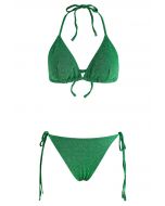 Deslumbrante conjunto de bikini con cordón metálico en verde
