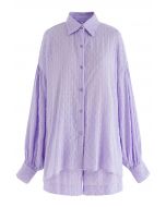 Conjunto de camisa extragrande con ojales y pantalones cortos Laid Back en lila