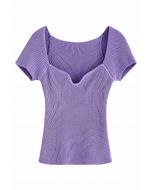 Top de punto ajustado con cuello ancho en forma de U en lila