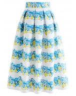 Falda midi plisada con estampado de limones acuarela estilo siciliano