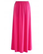 Falda larga cómoda de color sólido en rosa intenso