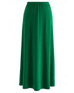 Falda larga cómoda de color sólido en verde