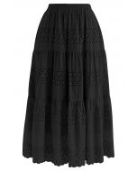 Falda midi de algodón con ojales bordados Floret en negro