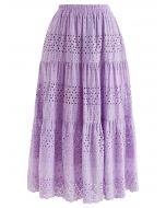 Falda midi de algodón con ojales bordados Floret en lila
