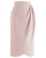Falda midi tulipán con pliegues laterales en rosa