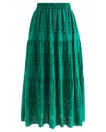 Falda midi de algodón con ojales bordados Floret en verde