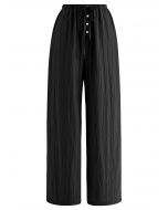 Pantalones de pierna recta con cordón elástico en la cintura en negro