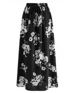 Falda larga de satén floral con cordón elástico en la cintura