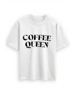 Camiseta de algodón estampada Coffee Queen en blanco