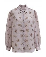 Camisa con botones y textura con estampado de flores en rosa polvoriento