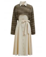 Conjunto de vestido camisero sin mangas y jersey en mezcla de algodón en color crema