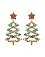 Pendientes ahuecados con diamantes de imitación de árbol de Navidad en verde