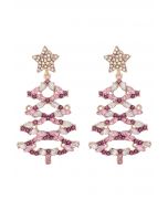 Pendientes ahuecados con diamantes de imitación de árbol de Navidad en rosa