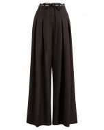 Pantalones anchos plisados con cintura anudada de moda en marrón